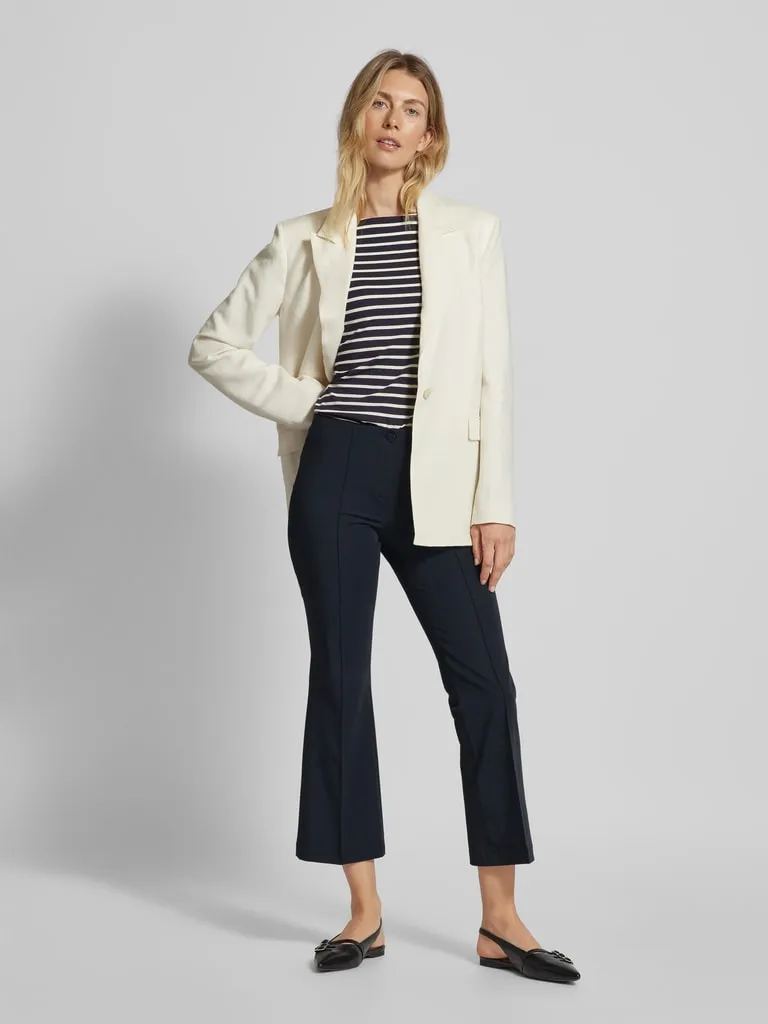 Cambio Bootcut stoffen broek met verkorte pasvorm, model 'ROS EASY KICK' in marineblauw