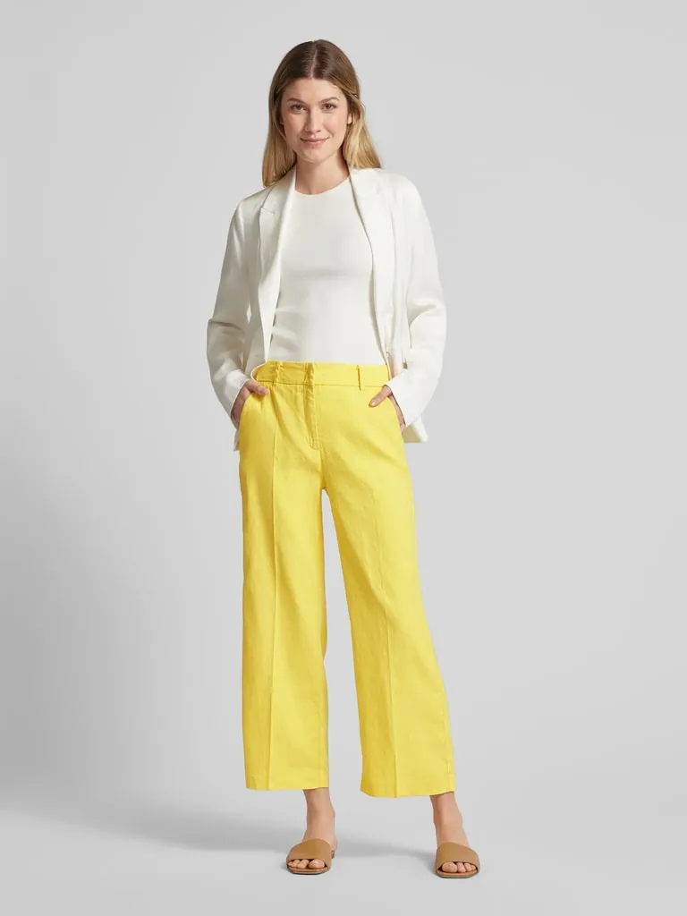 Cambio Regular fit linnen broek met persplooien, model 'CALIFORNIA' in geel