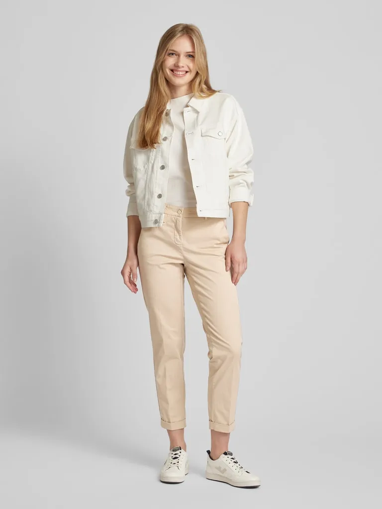 Cambio Slim fit broek met knoopsluiting, model 'STELLA' in camel