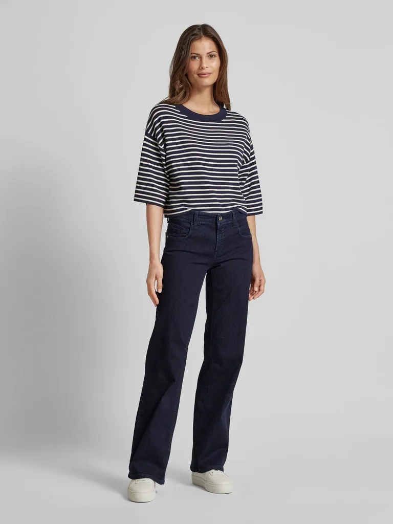 Cambio Wide leg jeans met steekzakken opzij, model 'TESS' in donkerblauw