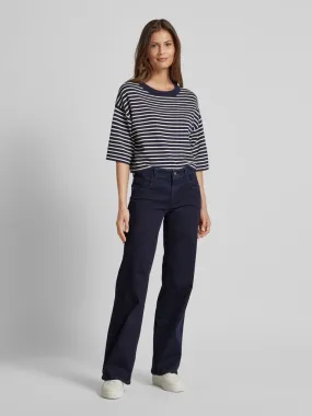 Cambio Wide leg jeans met steekzakken opzij, model 'TESS' in donkerblauw