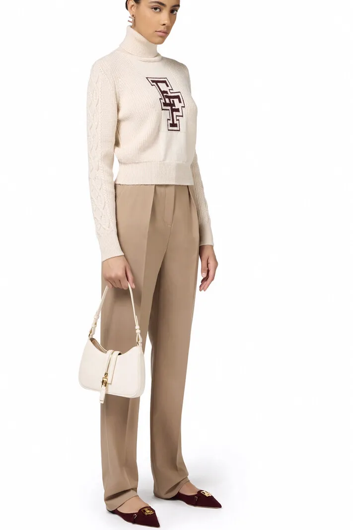 ELISABETTA FRANCHI Elisabetta Franchi wollen trui / sweater in college stijl met bordeau opdruk / Room WIT MK92M47E2