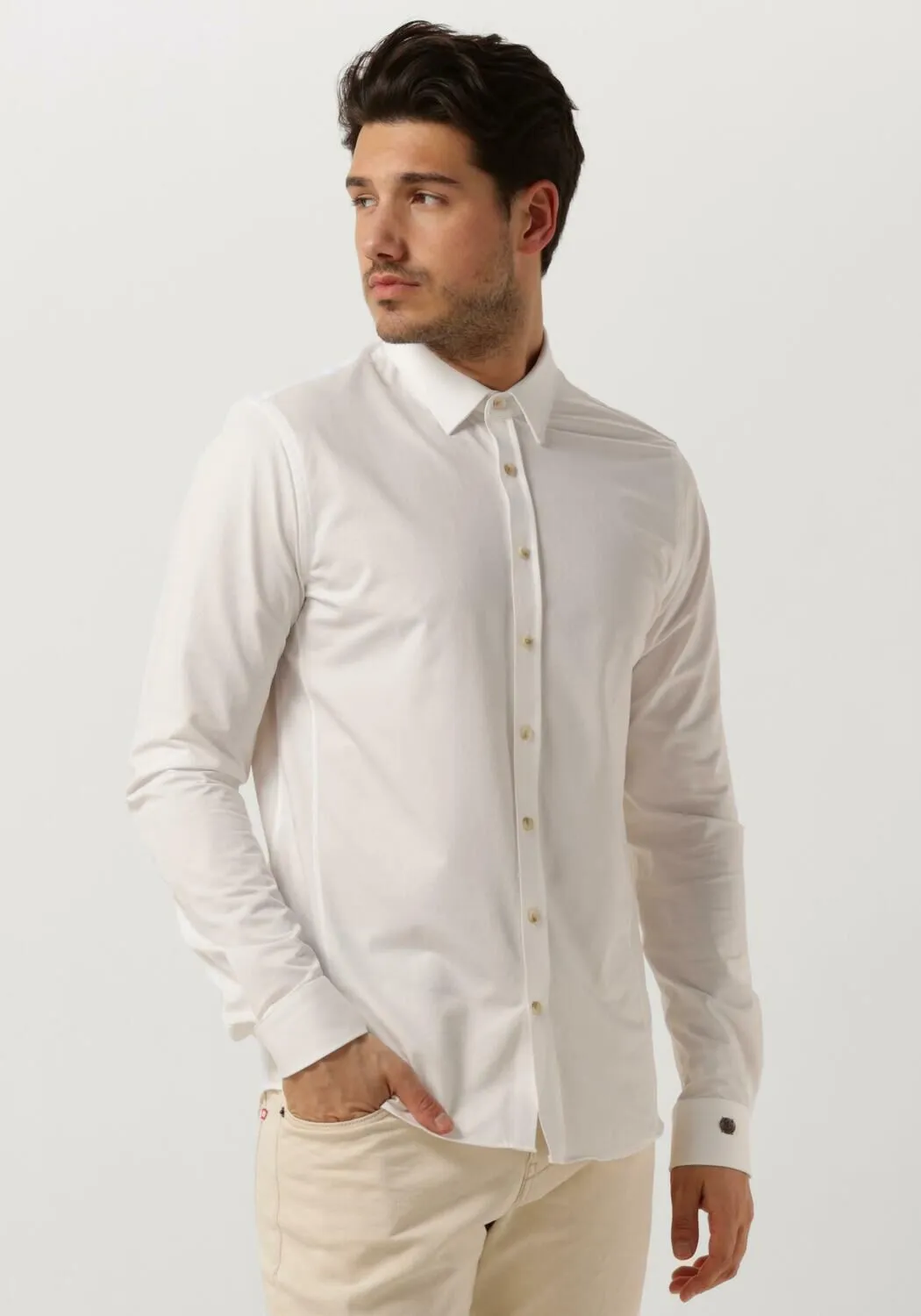 lichtgrijze cast iron klassiek overhemd long sleeve shirt twill jersey 2 tone