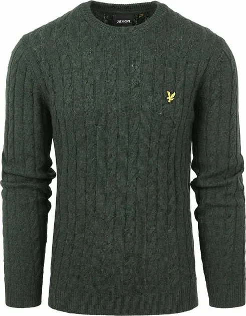 Lyle and Scott  Kabeltrui Wol Donkergroen