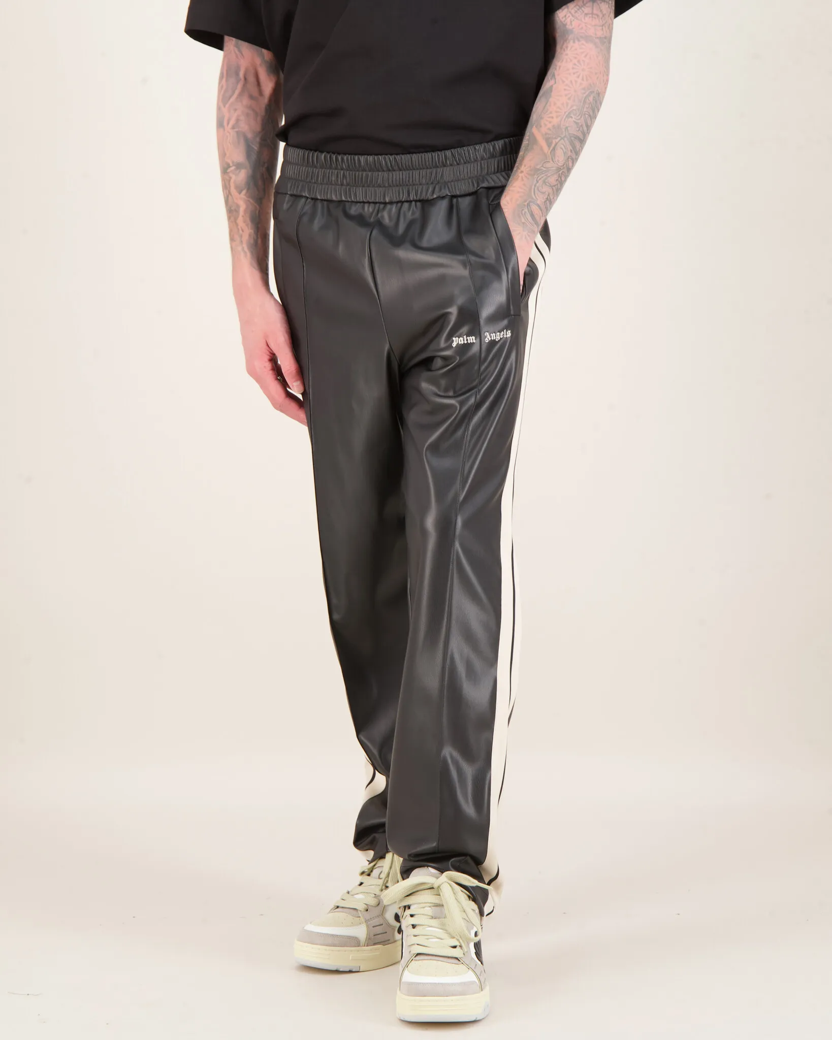 Palm Angels Leather Effect Track Pants Zwart