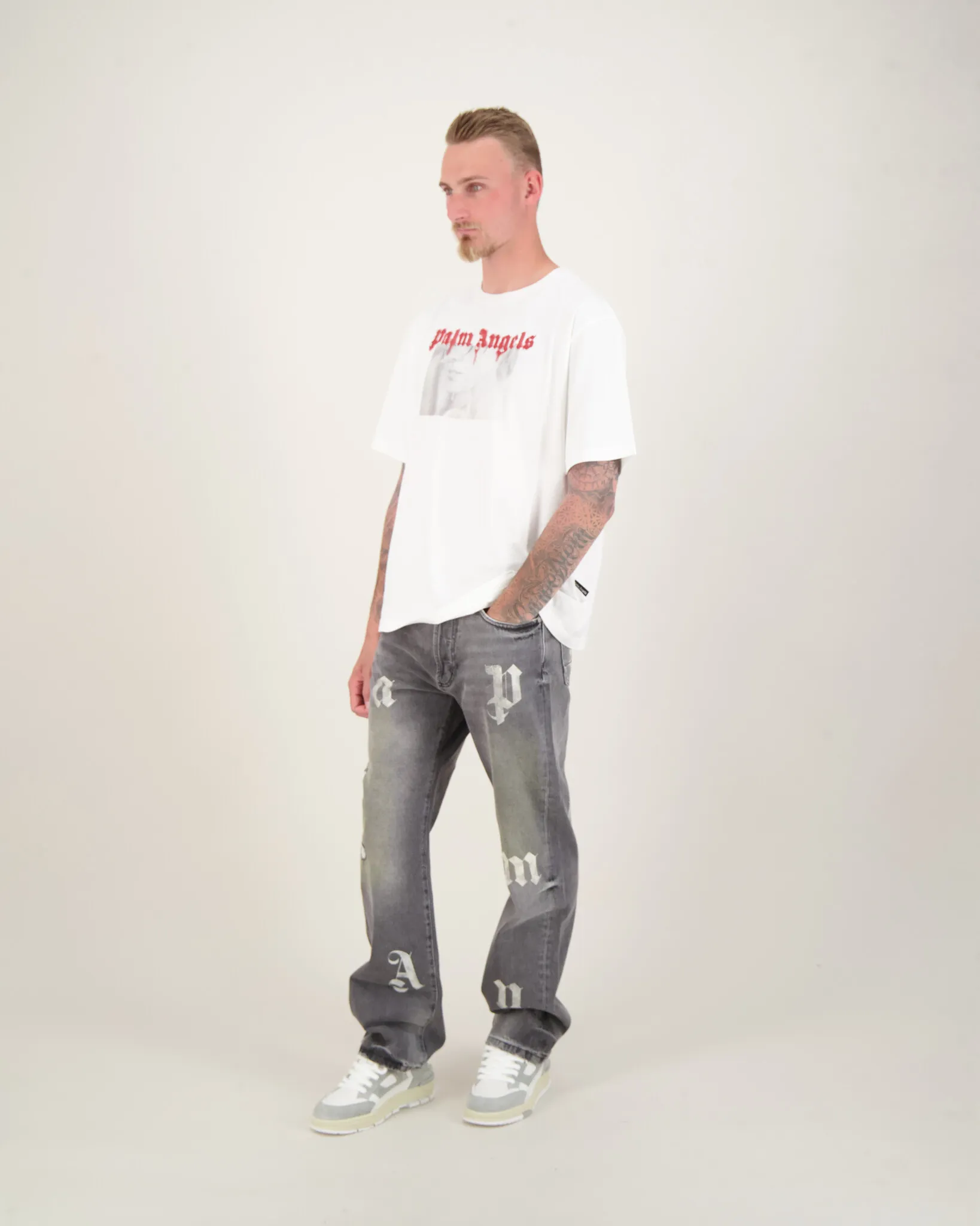 PALM ANGELS PORTRAIT PENCIL CLASSIC TSHIRT OFFWHITE