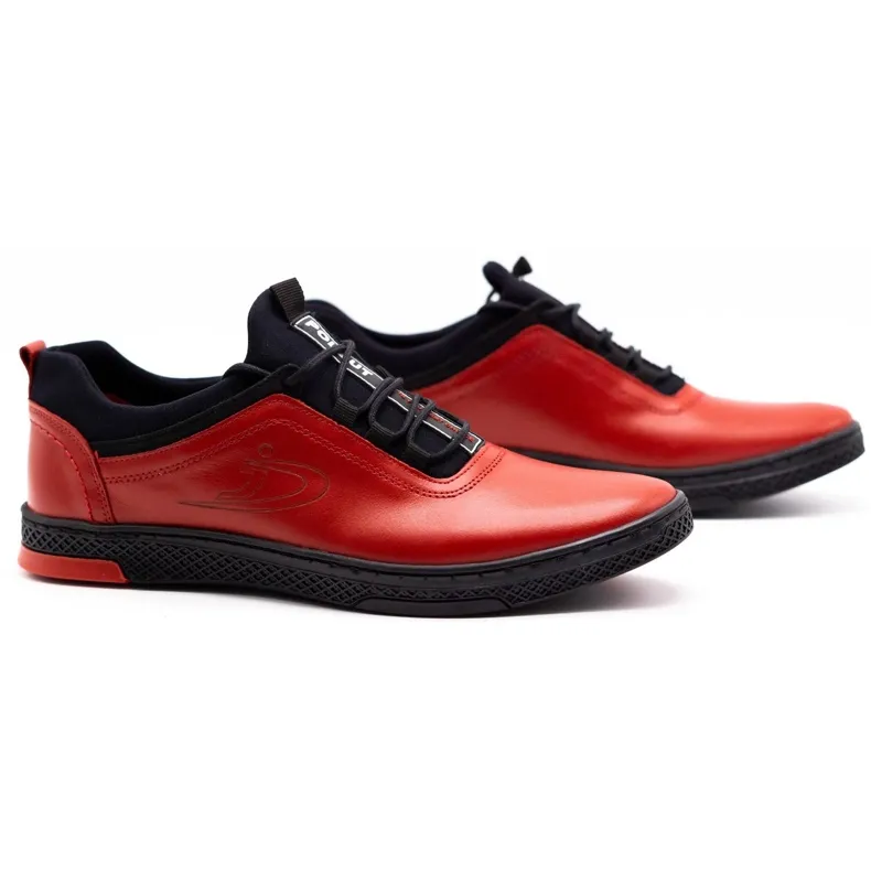 Polbut Rode leren casual herenschoenen K24 met zwarte onderkant rood