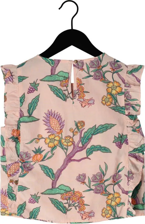 Scotch & Soda top met all over print en ruches roze Meisjes Modal (duurzaam materiaal) Ronde hals 116