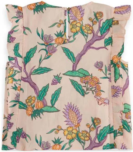 Scotch & Soda top met all over print en ruches roze Meisjes Modal (duurzaam materiaal) Ronde hals 116