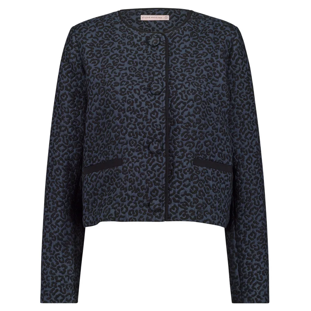   Studio Anneloes Alize jacquard leopard jacket Donker Blauw