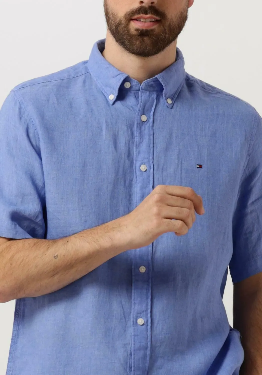 TOMMY HILFIGER Heren Overhemden Pigment Dyed Linen Rf Shirt S s Blauw