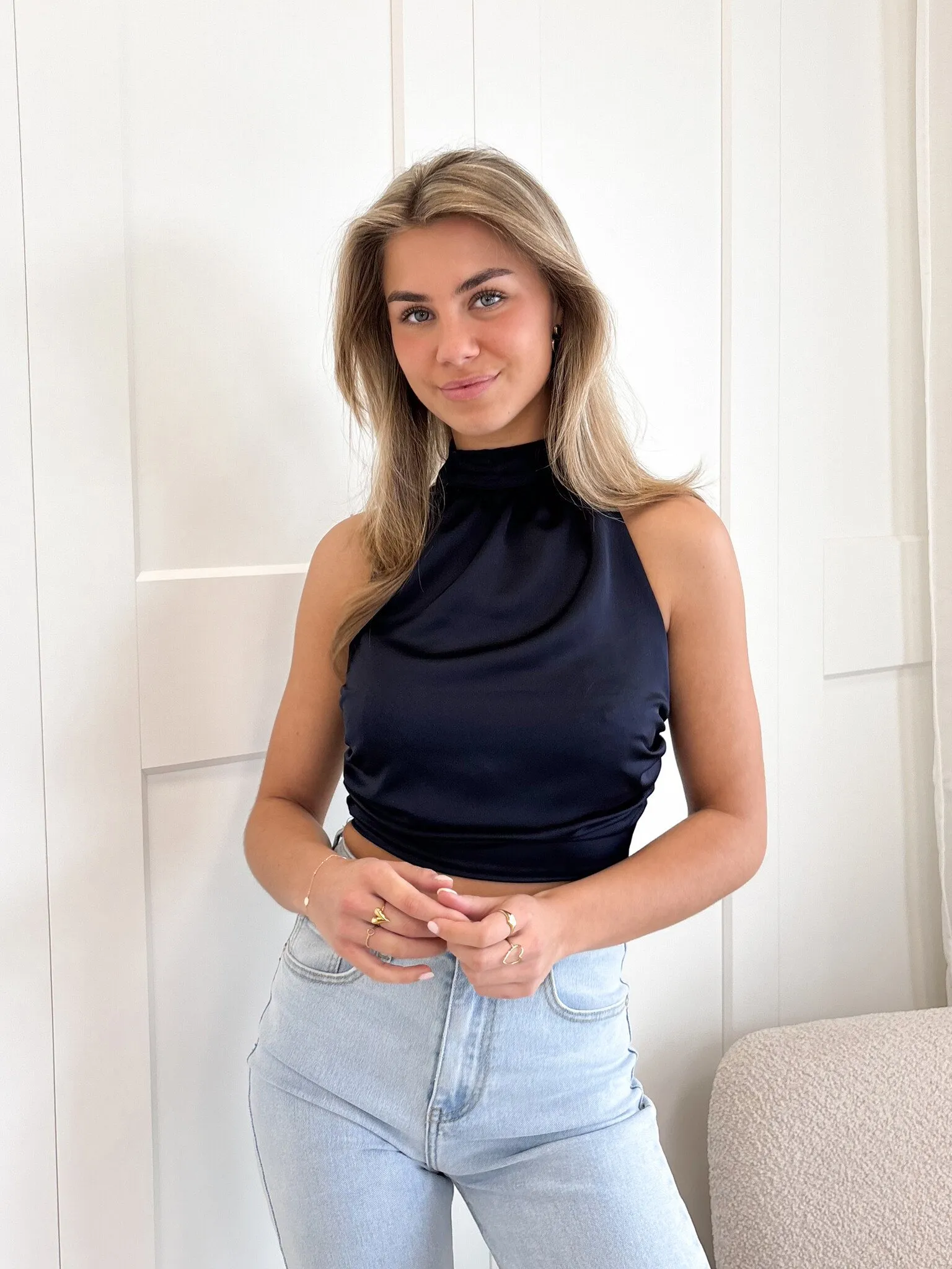 Top Scarlet marine blauw Halter top