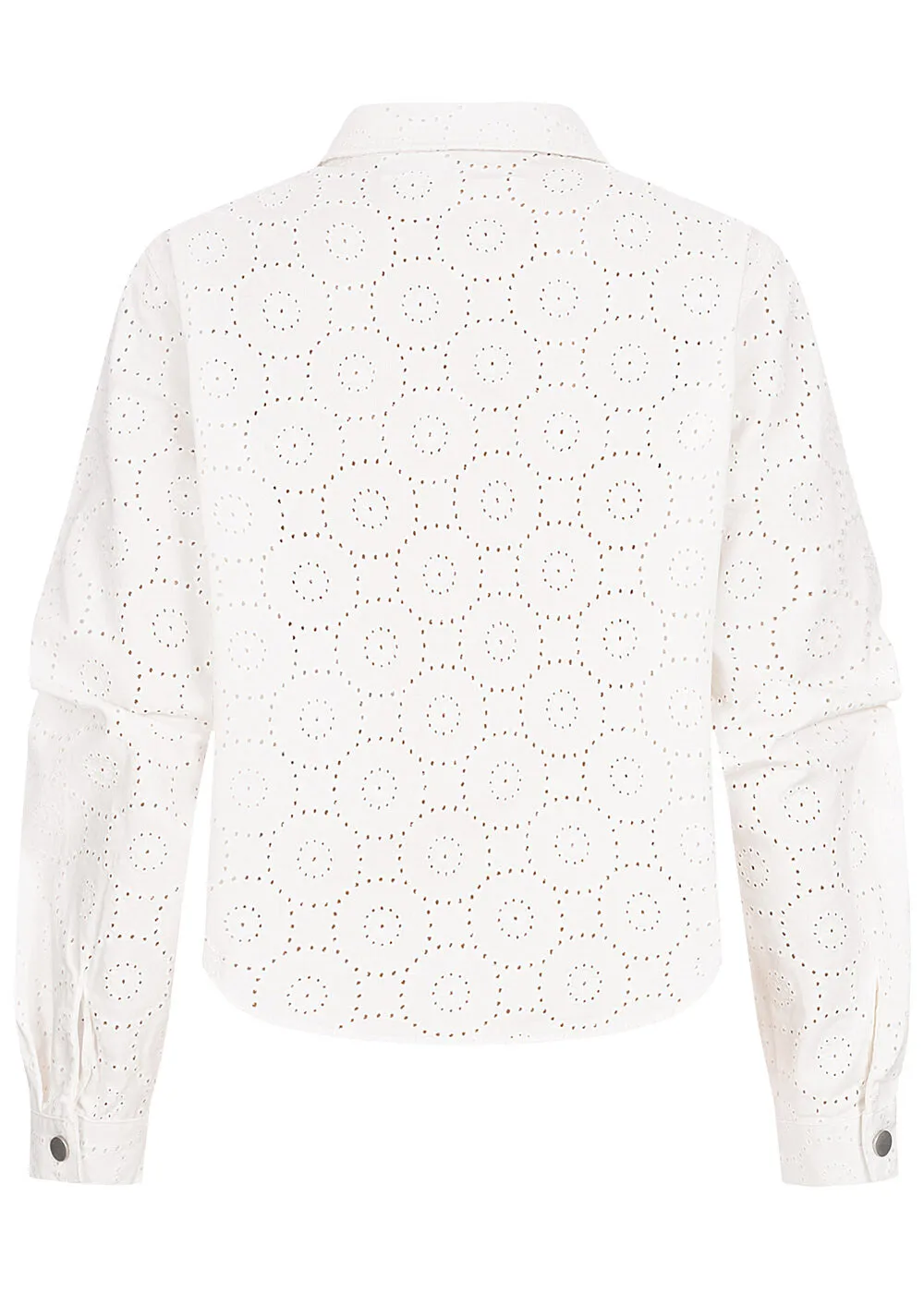 VILA Damen Bluse mit Brusttaschen und Knopfleiste Kreismuster weiss