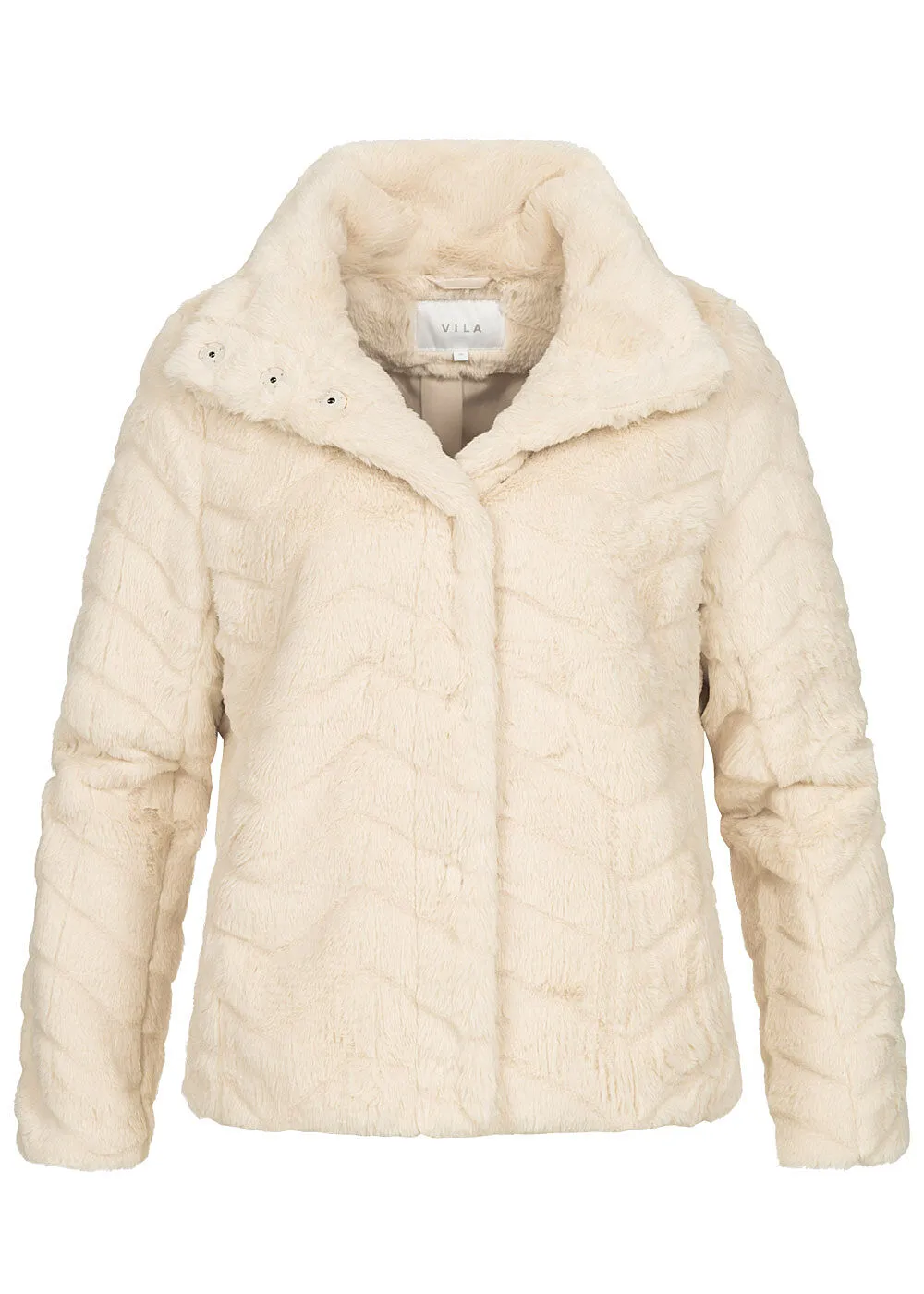 VILA DAMEN NOOS KUNSTFELLJACKE MIT STEHKRAGEN 2POCKETS STRUKTURSTOFF BIRCH BEIGE
