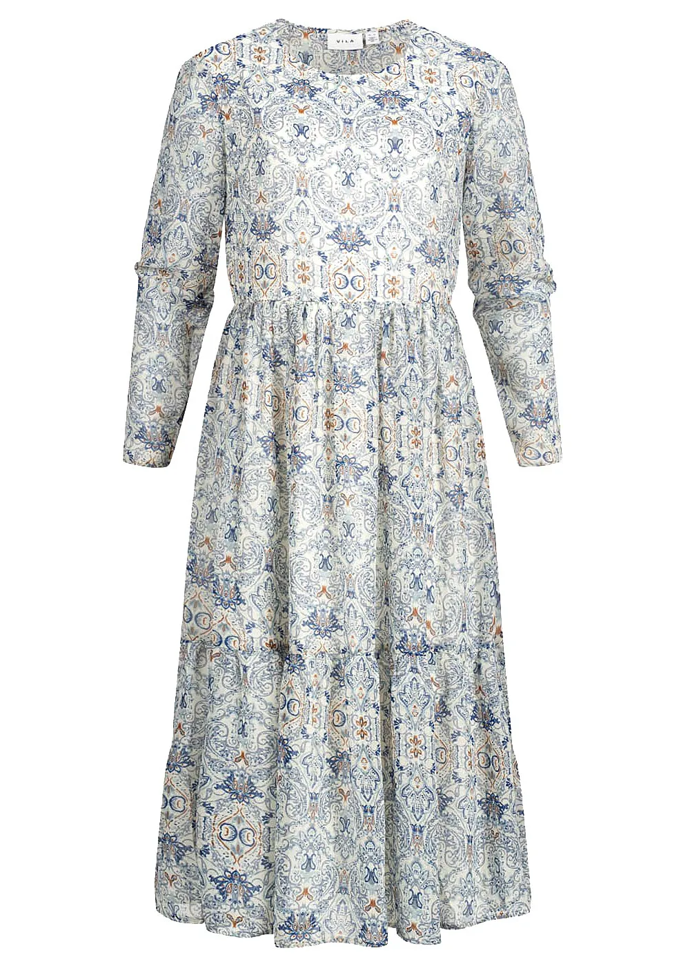 VILA Dames Jurk met lange mouwen en paisleyprint witblauw