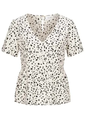 VILA Dames NOOS T-shirt top met V-hals en Allover print grijs