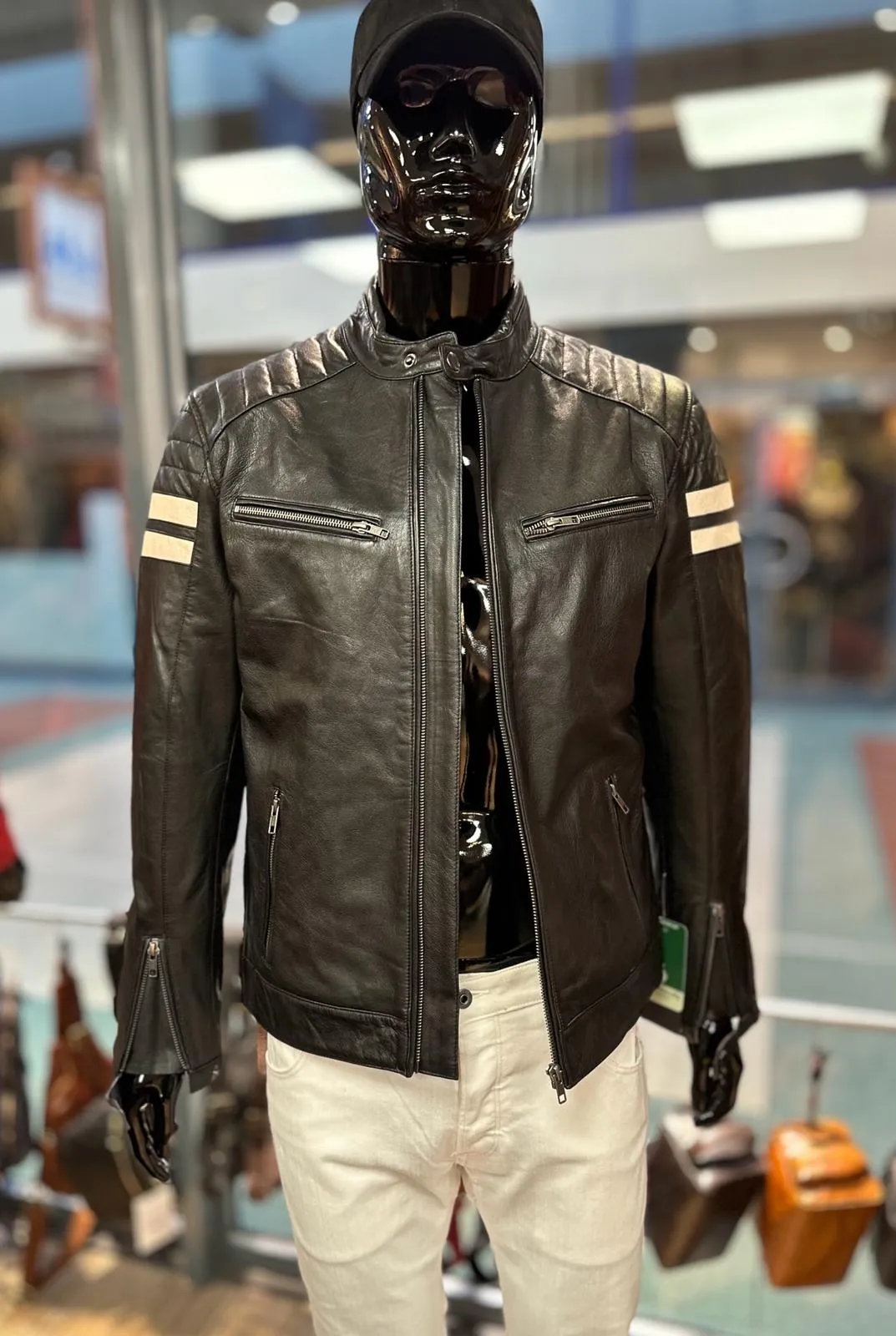 ZwarteMotorJack voor heren, leer AJ070